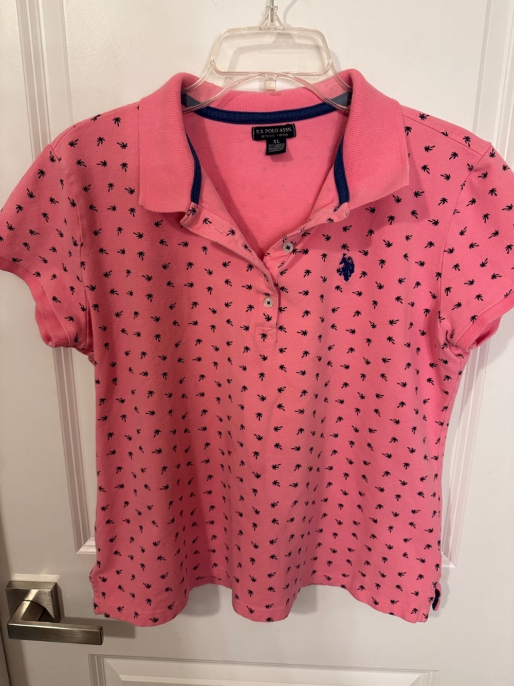 U.S. Polo Assn. Pink Short Sleeve Polo with Navy Palm Print